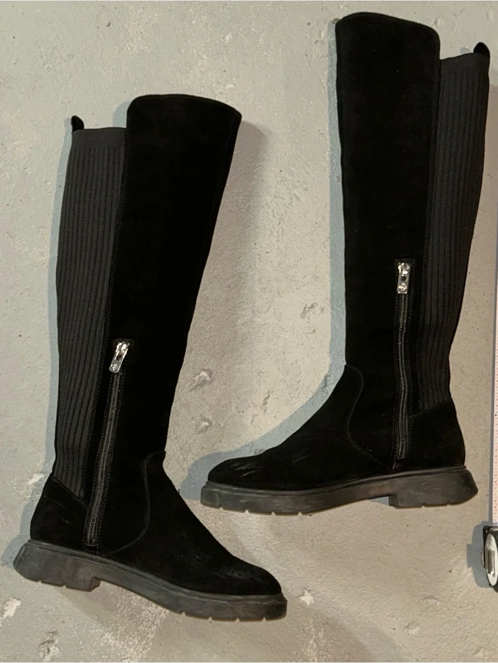 Black Tall Lug Sole Boots Antonio Melani 7M Knee High Chelsea Stretch Riding